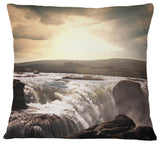 Dramatic Waterfalls in Iceland Landscape Printed Throw Pillow, 18"x18"