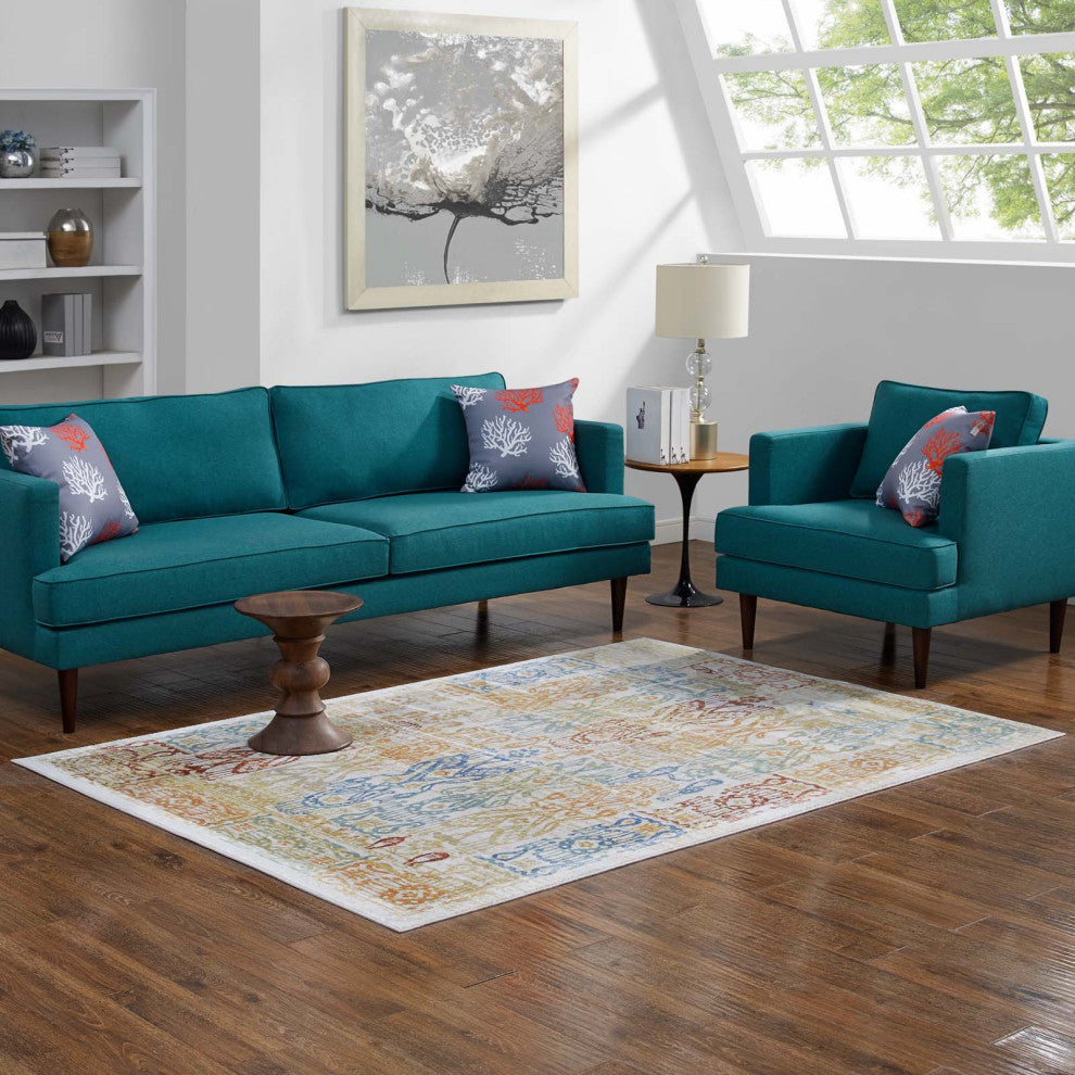 Multicolored Solimar Distressed Southwestern Aztec 8x10 Area Rug