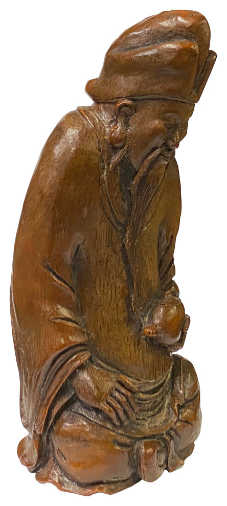Chinese Bamboo Carved Old Man Scholar Meditation Figure, Hws2179