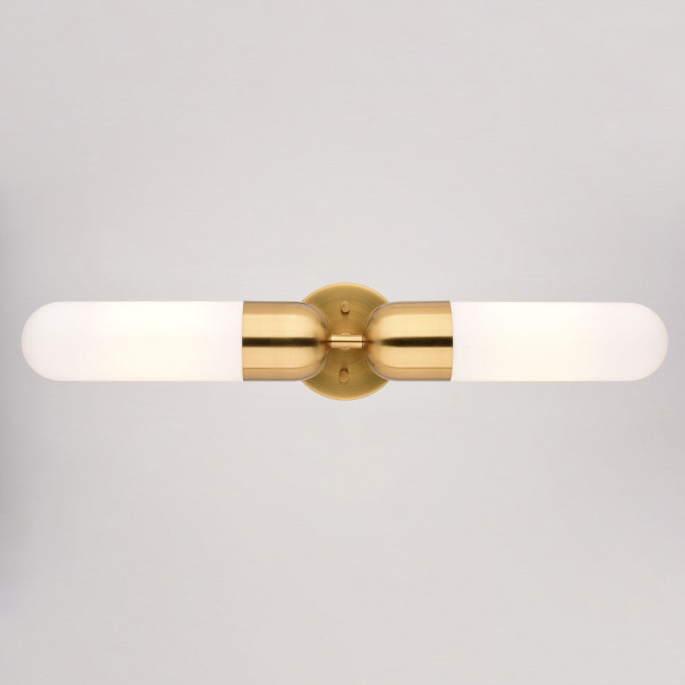 Thalia 24.75" Bath Bar Vanity Light White Glass Shade, Antique Gold