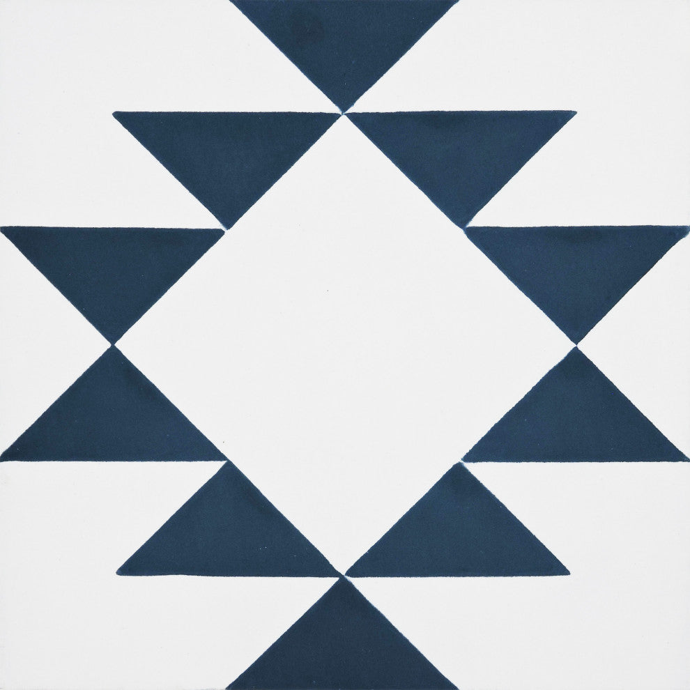 Rissani Handmade Cement Tile, White/Navy Blue, Sample