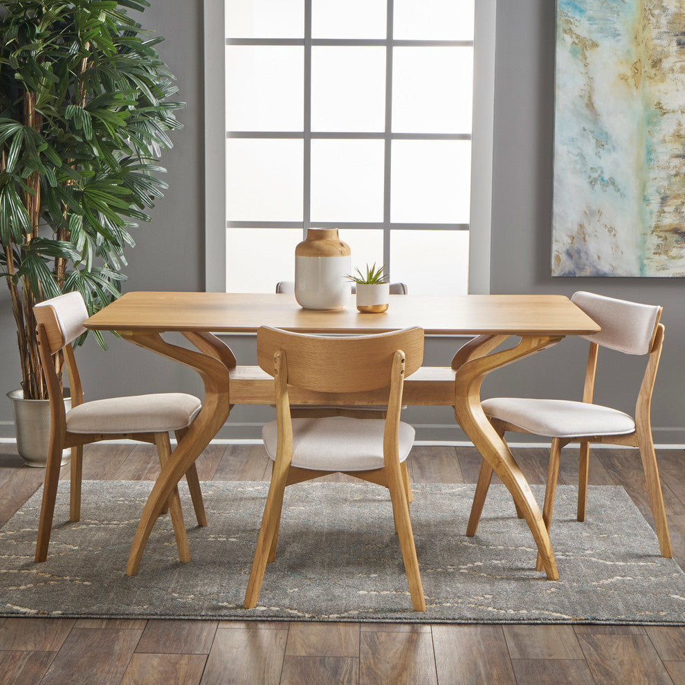 GDF Studio 5-Piece Nasseen Mid Century Wood Dining Set, Light Beige
