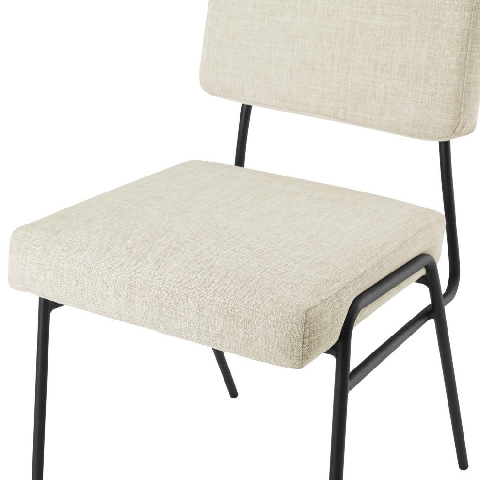 Side Dining Chair, Fabric, Metal, Black Beige, Modern, Cafe Bistro Restaurant