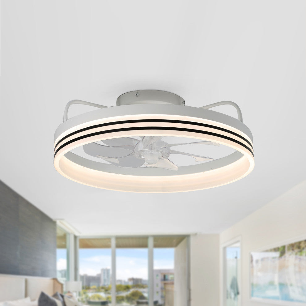 20" Smart App Remote Control Flush Mount Ceiling Fan with Lights for Bedroom, White