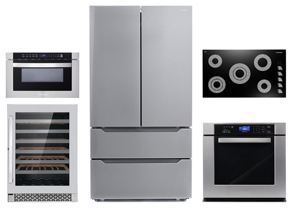 5PC, 36" Cooktop 24" Wine Cooler 30" Wall Oven 24" Microwave & Refrigerator