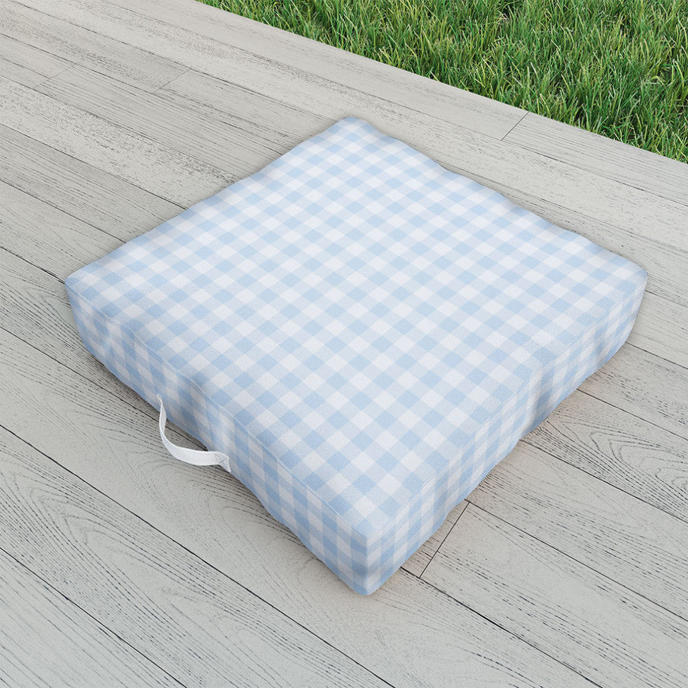 Colour Poems Gingham Pattern Blue Outdoor Floor Cushion