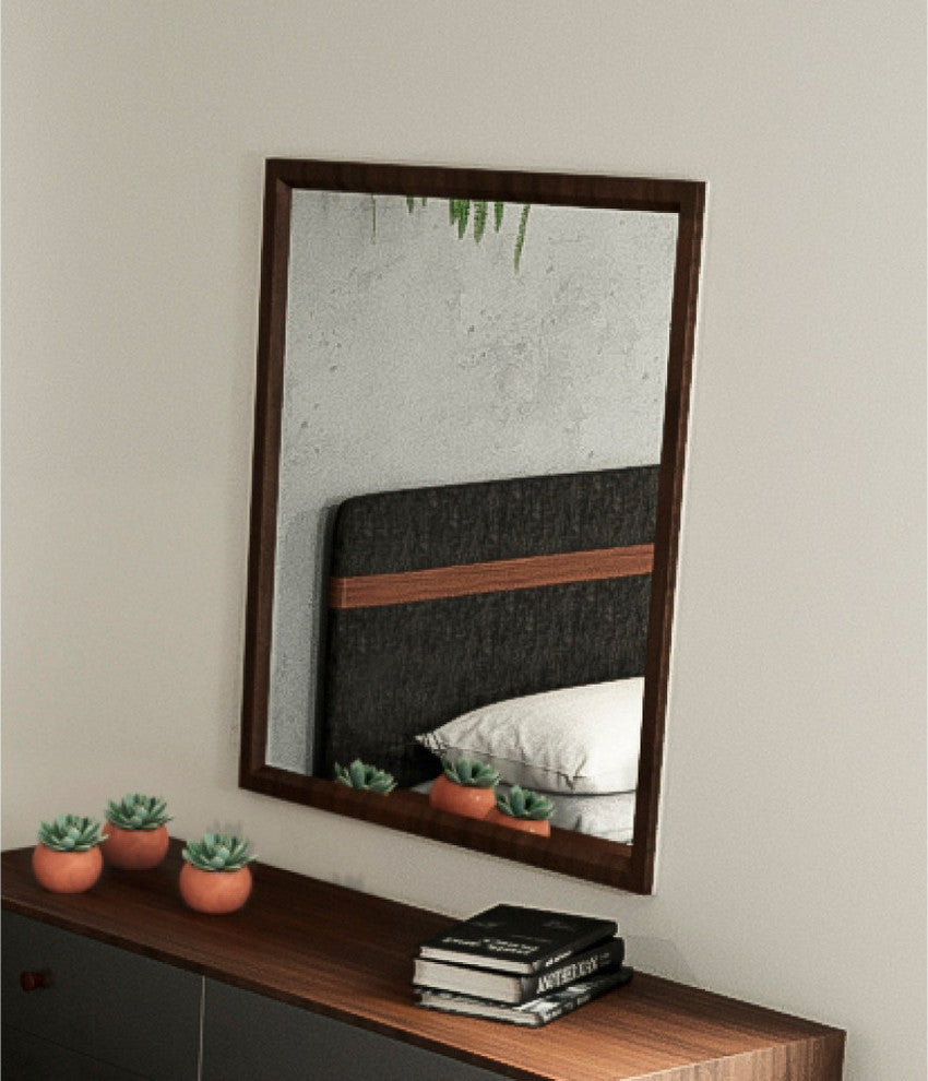 Rectangular Wooden Framed Mirror, Transitional Style, Walnut Brown