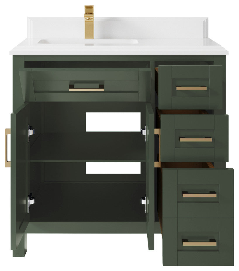 Cambridge 36 Left Offset Bath Vanity in Pewter Green 1.5" White Quartz