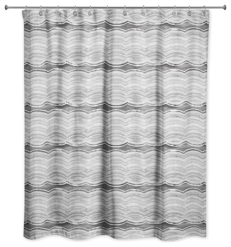 Abstract Gray Waves 71x74 Shower Curtain