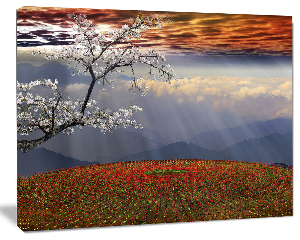 Beautiful Flower Field At Sunset, Extra Large Landscape Canvas Art, 40"x30"