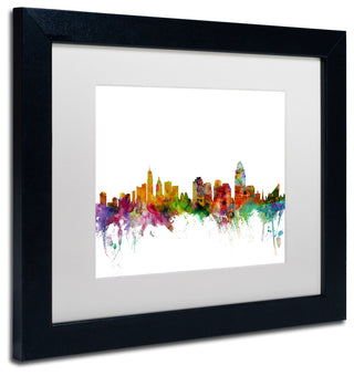 "Cincinnati, Ohio Skyline" Matted Framed Canvas Art by Michael Tompsett