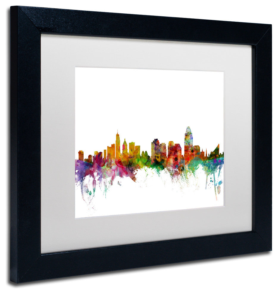 "Cincinnati, Ohio Skyline" Matted Framed Canvas Art by Michael Tompsett