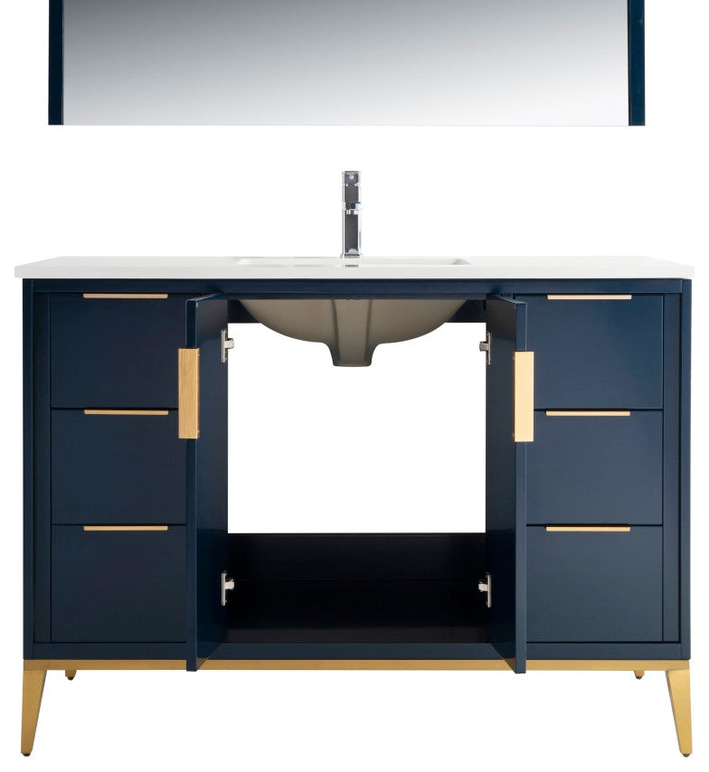 DIVANI 48" Vanity WithQuartz Counter Top, Gloss White, Navy Blue