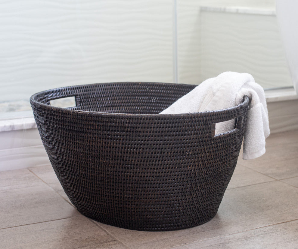 Artifacts Rattan Laundry Basket With Cutout Handles, Tudor Black