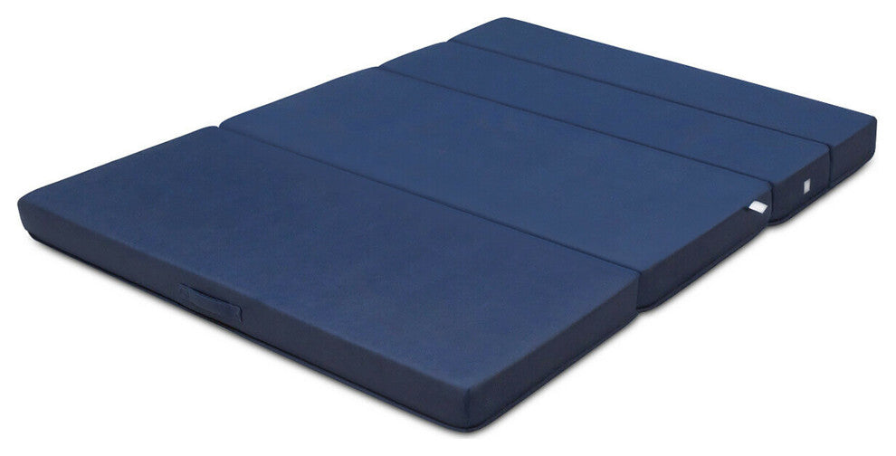 Queen Size 4'' Quart -Fold Foam Folding Mattress Futon Sleepover Sofa Bed Guest