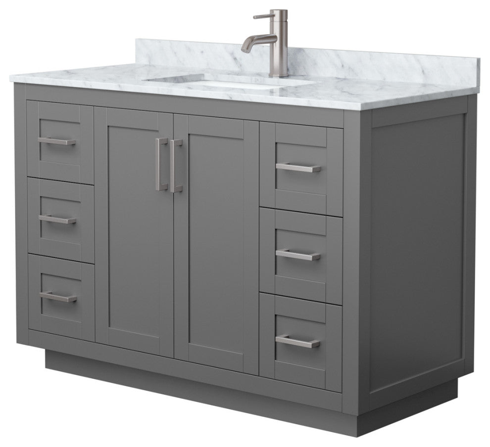 48" Single Bathroom Vanity, Dark Gray, Carrara Countertop, Sink, Nickel Trim