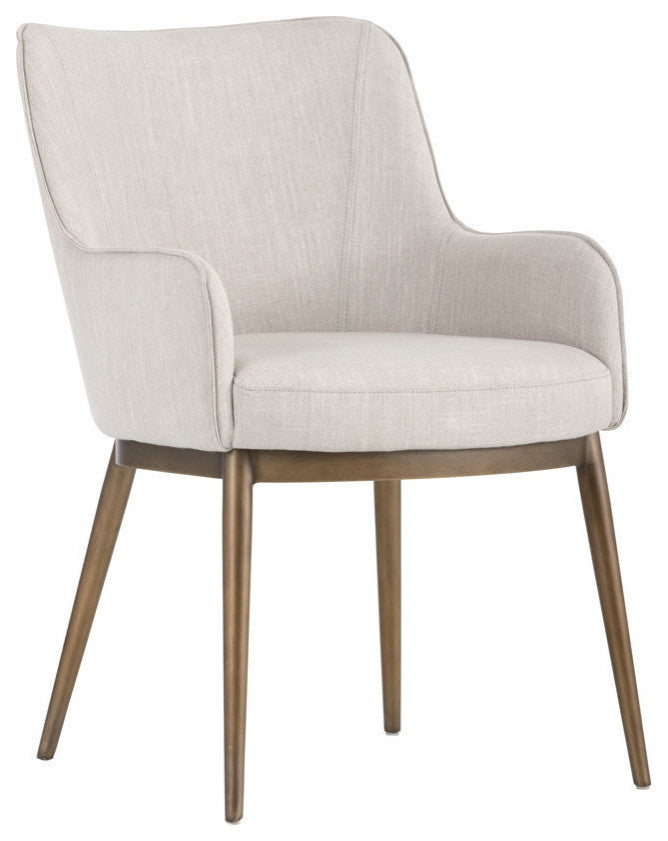 Franklin Dining Chair, Antique Brass, Beige Linen Fabric