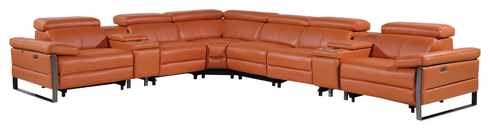 Antonio Italian Leather 8-Piece L-Shaped Power Reclining Sectional, Camel