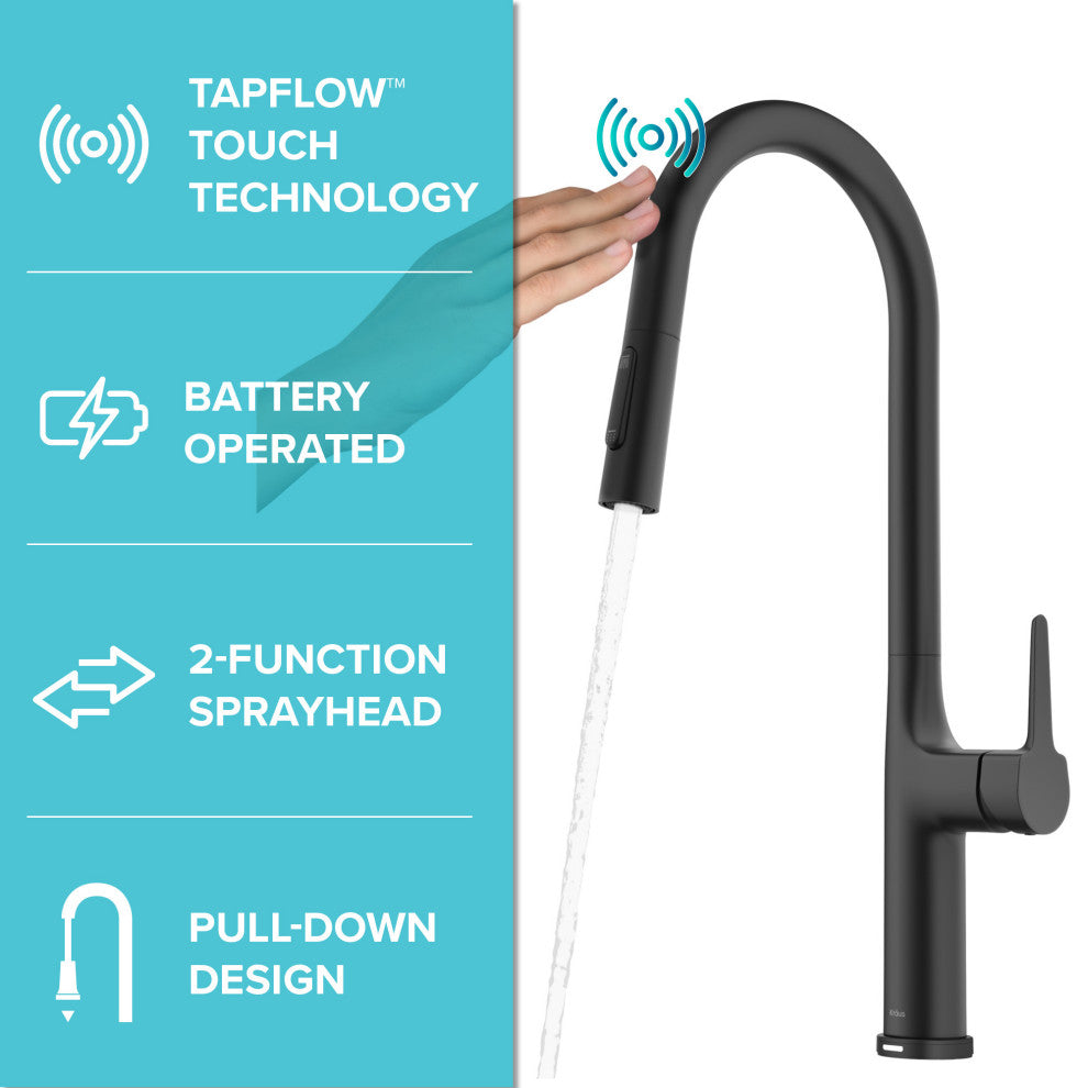 Oletto Pull-Down 1-Hole Kitchen Faucet, Matte Black, Model Ktf-3101mb