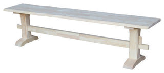 72-Inch Unfinished Dining Bench, Backless Block Seat with Trestle Base