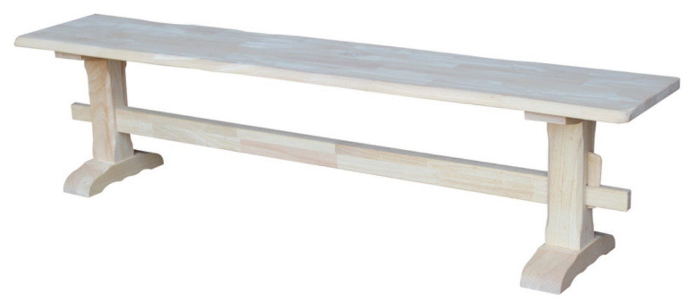 72-Inch Unfinished Dining Bench, Backless Block Seat with Trestle Base