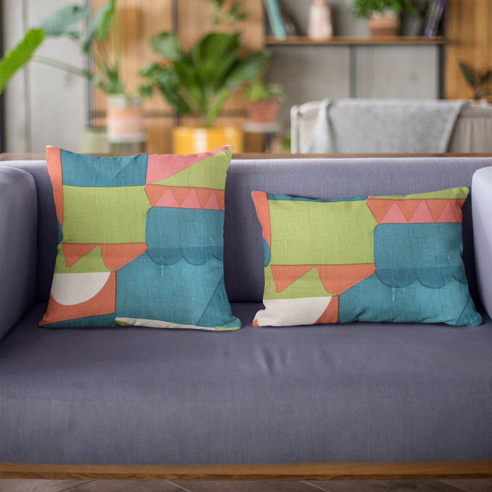 Plutus Blue Dino Graphic Print Luxury Throw Pillow, 20"x20"