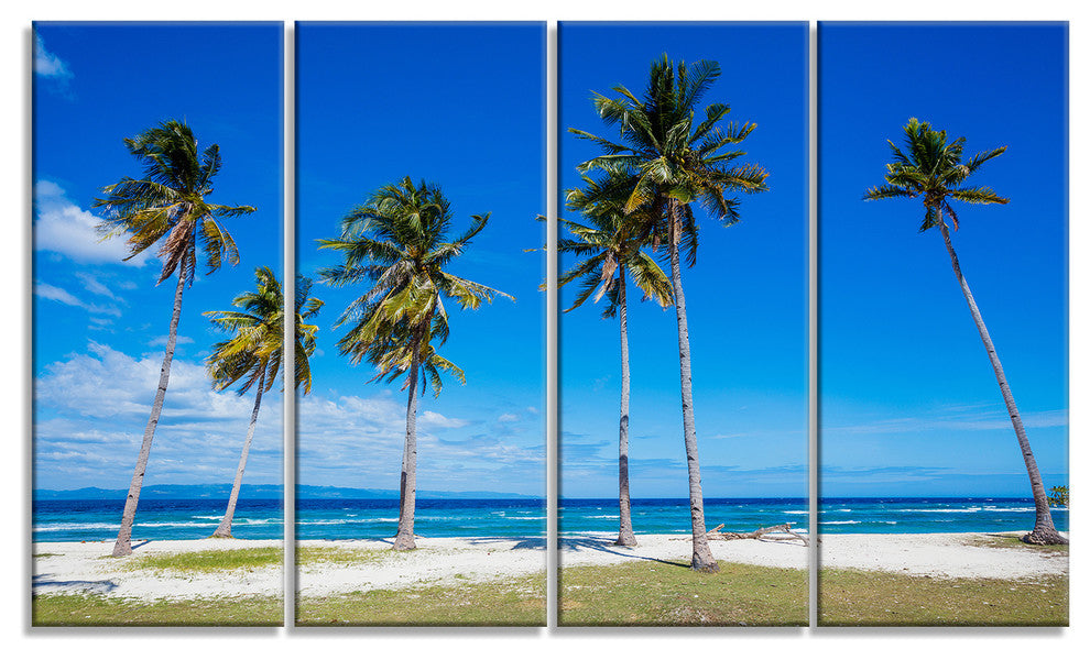 "Bright And Clear Tropical Beach" Seascape Art Canvas, 4 Panels, 48"x28"