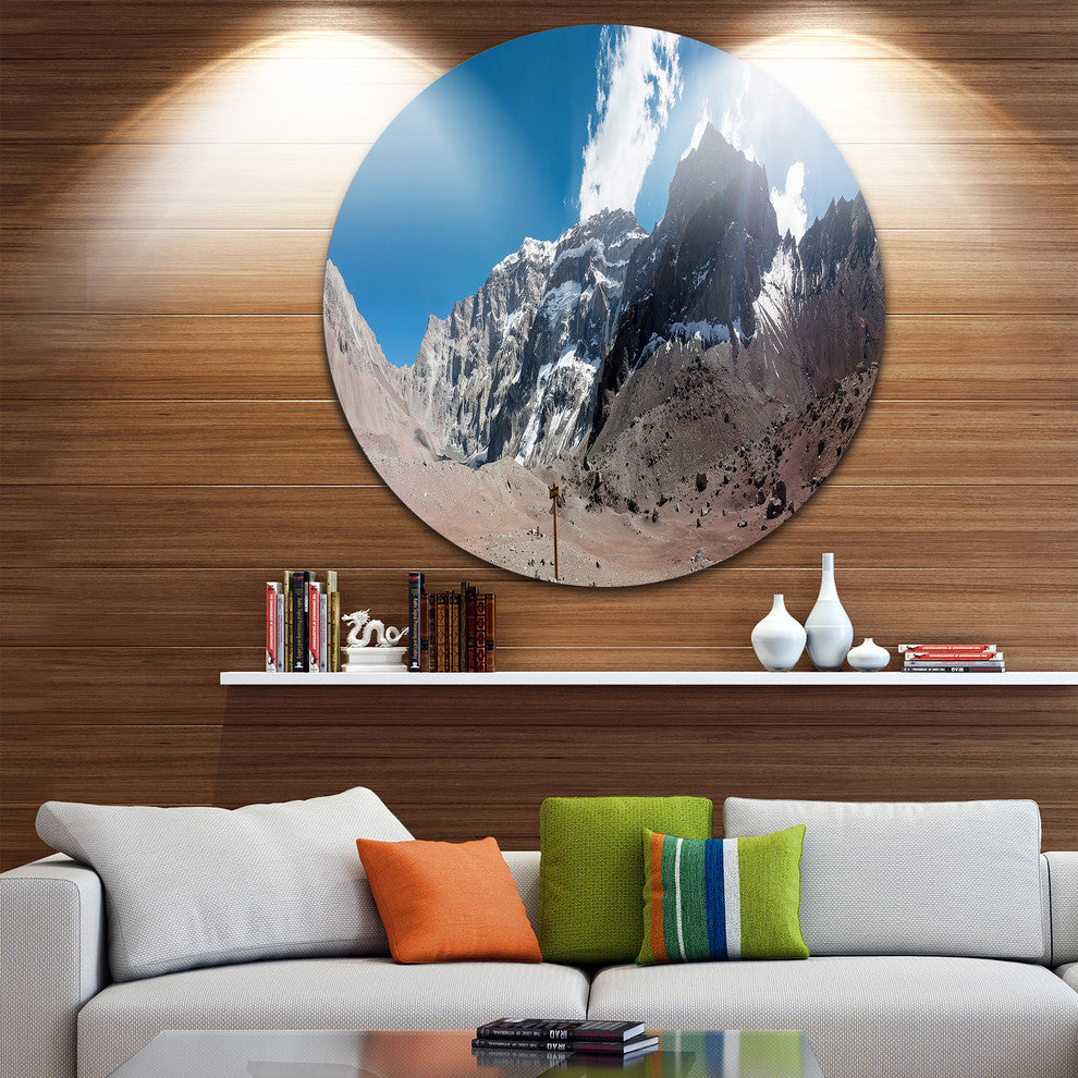 Trekking To Plaza Francia Panorama, Landscape Disc Metal Artwork, 23"