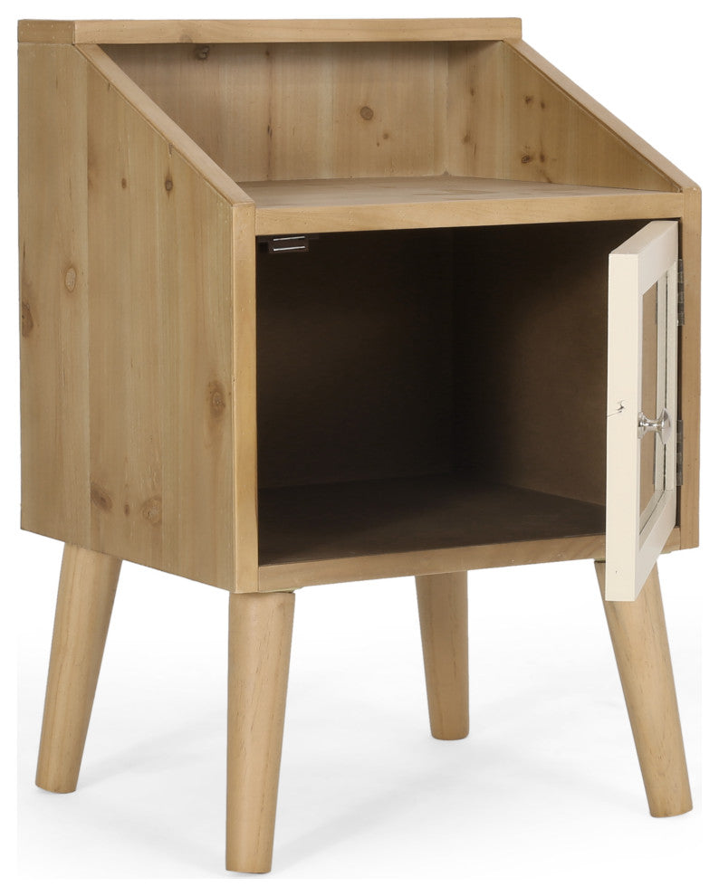 Barrere Contemporary End Table with Hutch, Natural and White