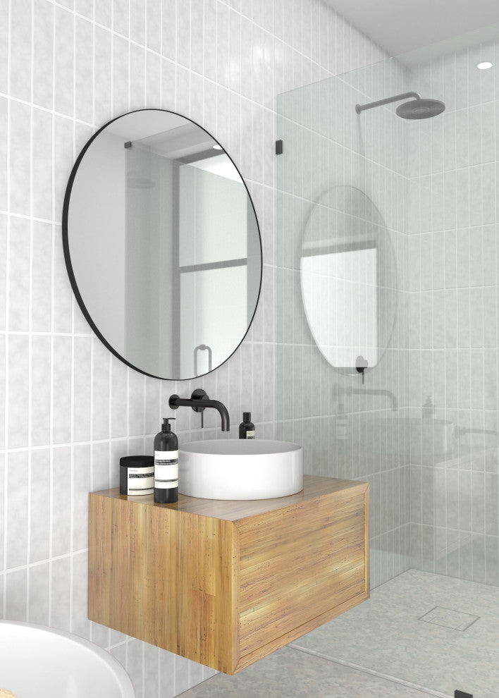 Round Black 32" Stainless Steel Framed Mirror, Black
