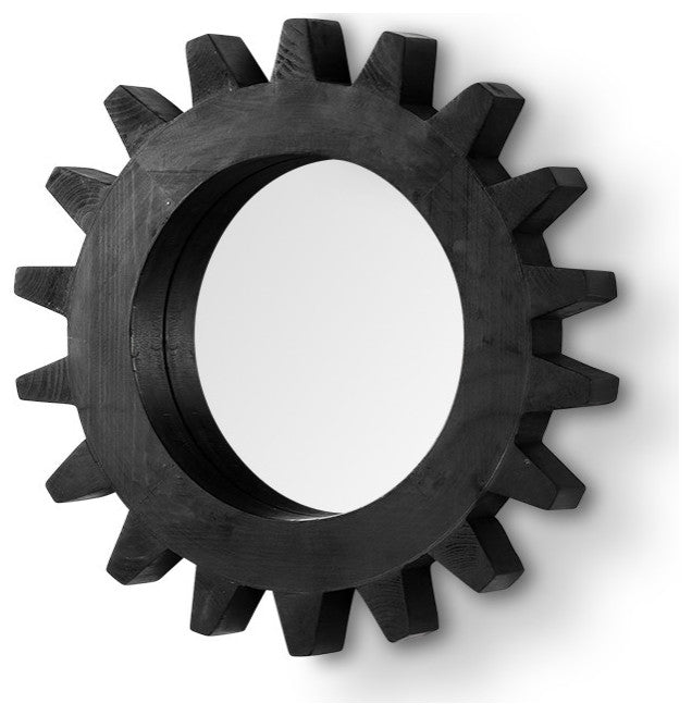 17" Black Abstract Wood Framed Accent Mirror
