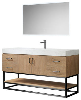 Alistair Vanity, North American Oak, Matte Black Hardware, 60" Single Sink, With Mirror