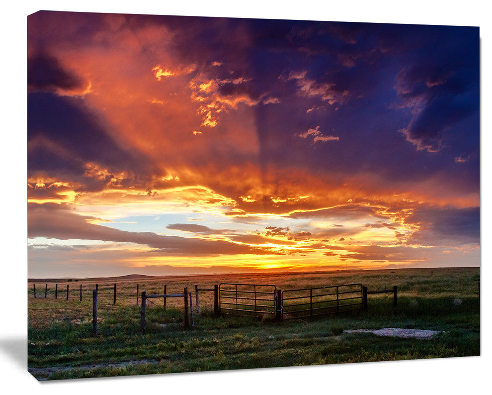 Dramatic Sunset over Prairie, Large Landscape Canvas Art, 40"x30"