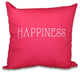 18"x18" Happiness, Word Print Pillow, Bright Pink