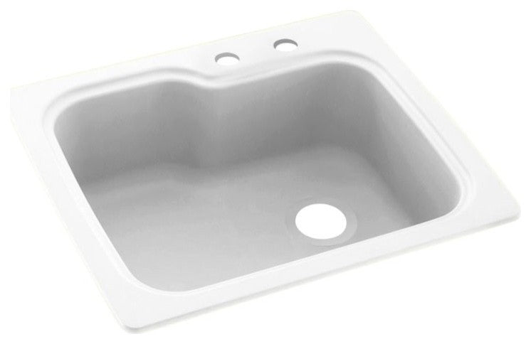 Swan 25x22x9 Solid Surface Kitchen Sink, 2-Hole, White
