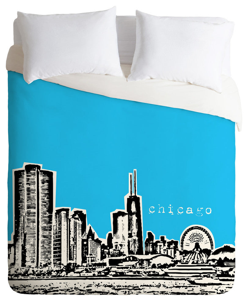Deny Designs Bird Ave Chicago Blue Duvet Cover - Lightweight