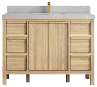 Elizabeth Oak 48" Single Sink Vanity, White 2" Pearl Gray