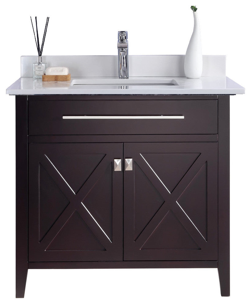 Wimbledon, 36" Brown Cabinet With White Quartz Countertop
