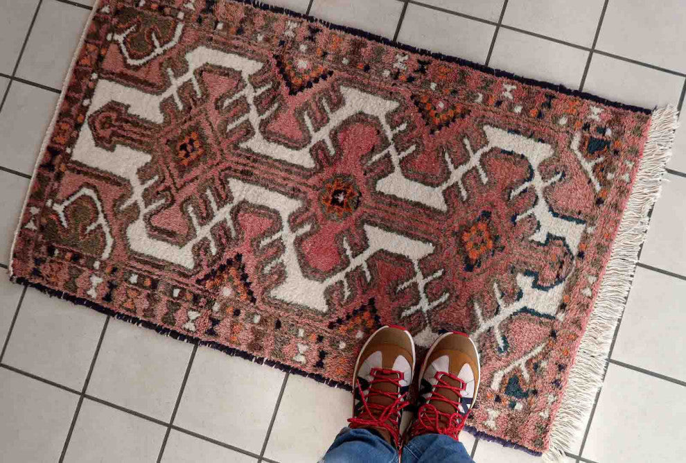 Handmade Vintage Persian Hamadan Rug 2.3'x3.9', 72cmx121cm, 1970s