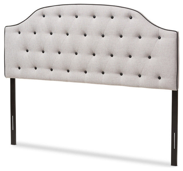 Windsor Modern Grayish Beige Fabric Scalloped Buttoned Queen Size Headboard