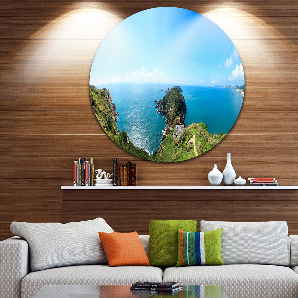 Seascape View From Hillside, Photography Round Wall Art, 11"