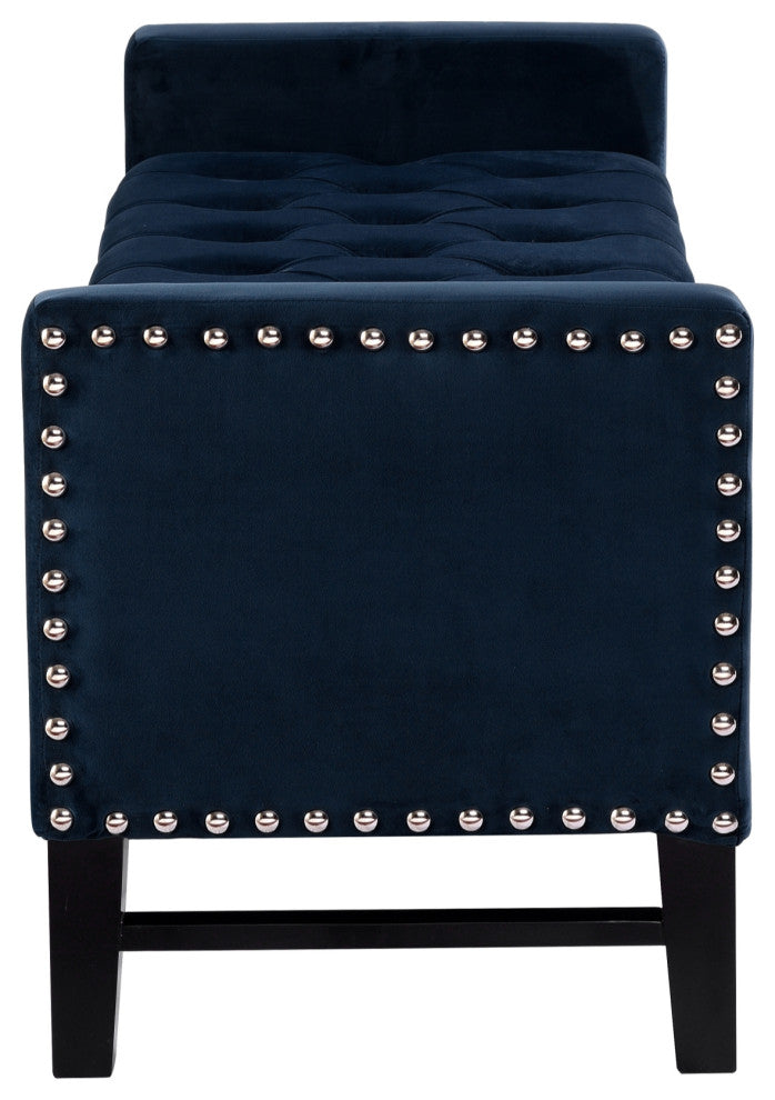 Grace Velvet Button Tufted With Silver Nailhead Trim Storage Bench, Navy