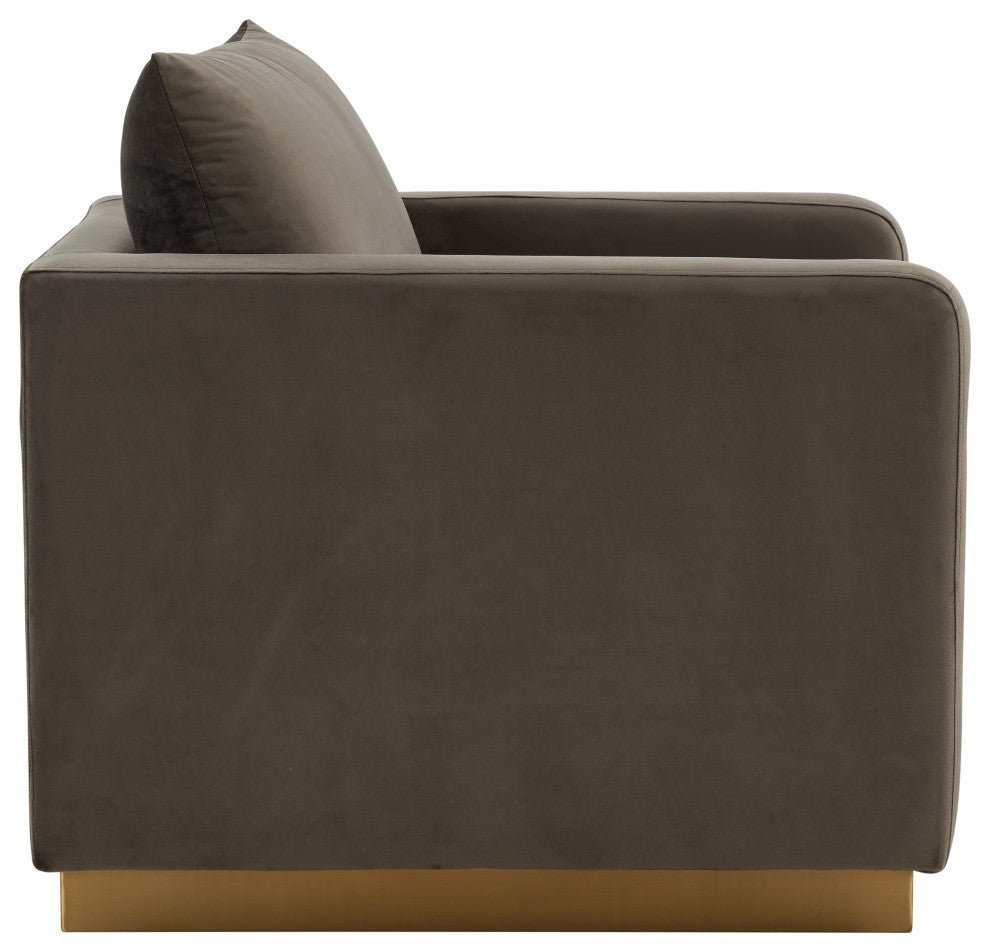 LeisureMod NS32DGR Nervo Dark Grey Velvet Accent Armchair With Gold Frame