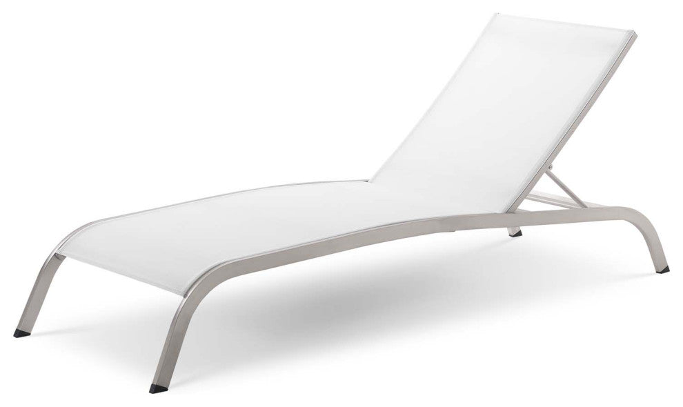 Lounge Chair Chaise Table Set, Aluminum, Metal, White, Modern, Outdoor Patio