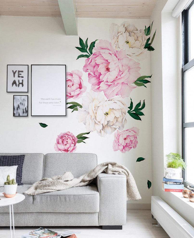 Peony Flowers Vinyl Wall Sticker, Vivid Pink