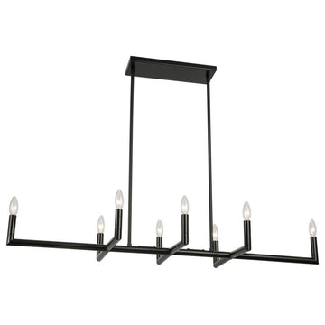8 Light Incandescent Matte Black Horizontal Chandelier