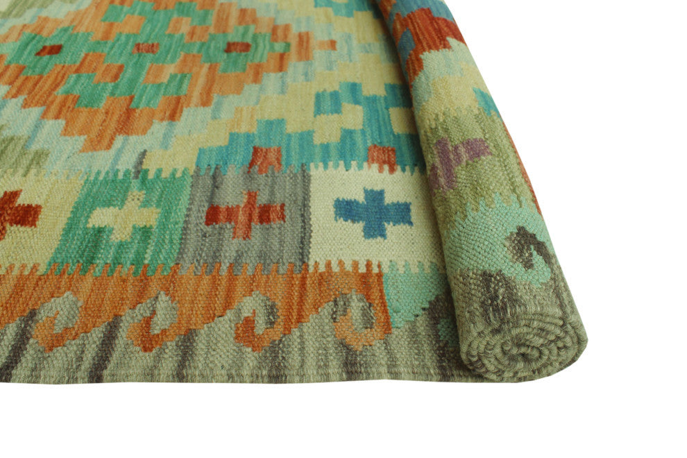 Sangat Kilim Lev Rust/Green Runner, 2'8x8'3