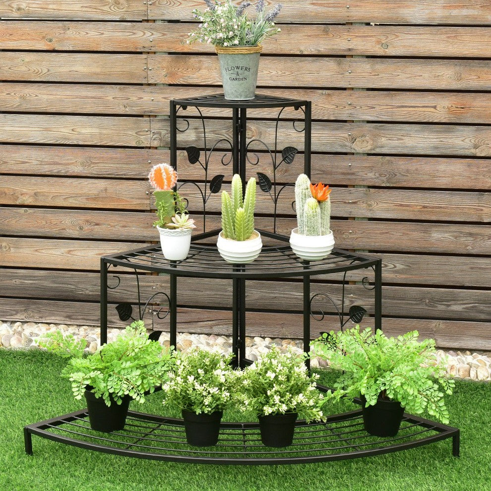 Modern 3 Tier Floral Corner Metal Plant Pot Rack