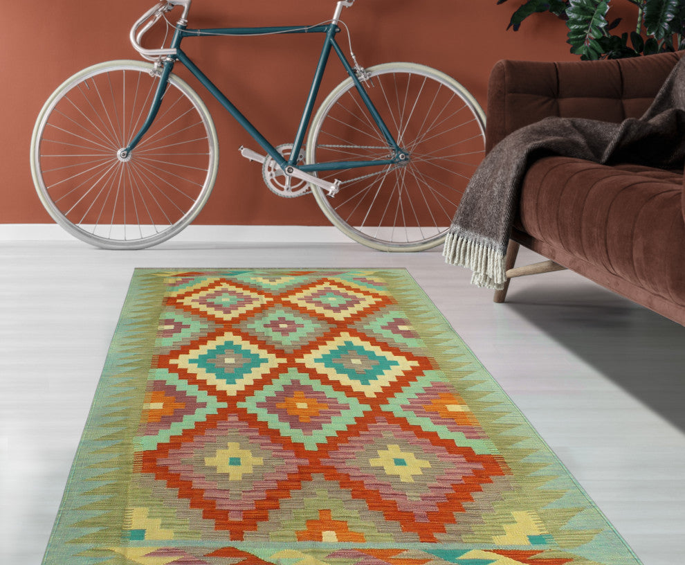 Sangat Flatweave Ashiq Red/Ivory Rug, 4'2 x 6'0