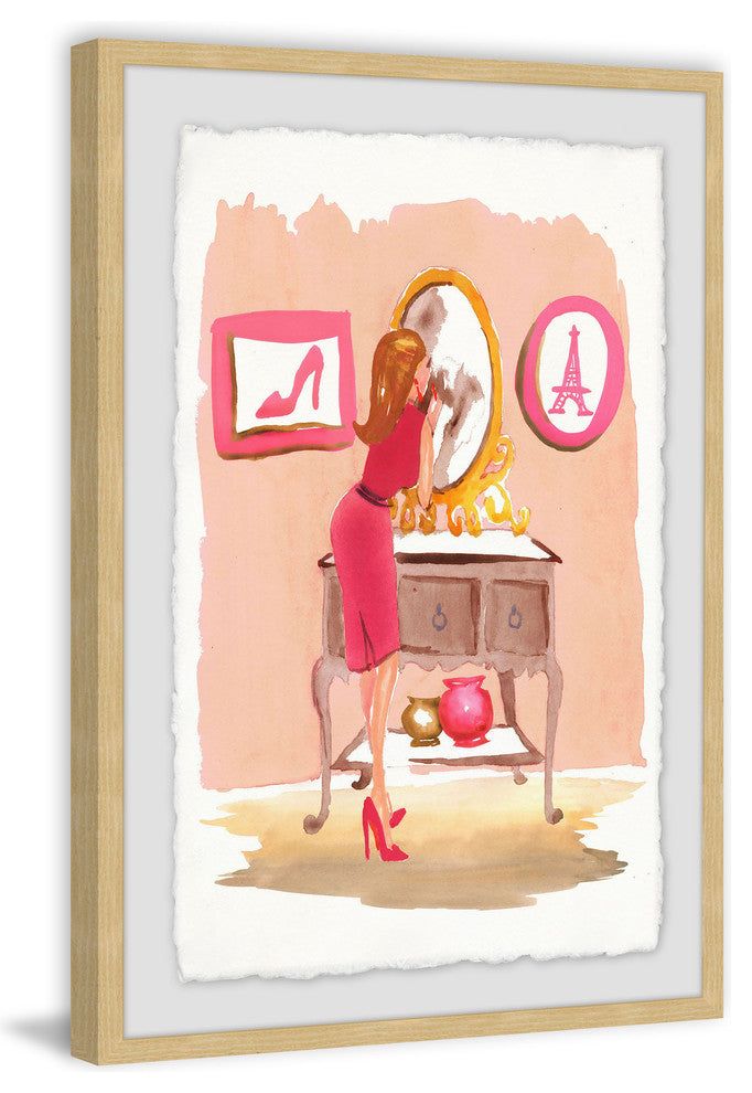 "Putting on Lipstick" Framed Painting Print, 16"x24"